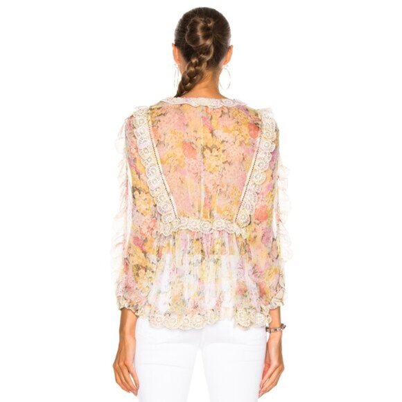 RARE! Zimmermann Valour Scallop Ruffle Blouse Floral Size AU 1 b121 - Picture 8 of 10